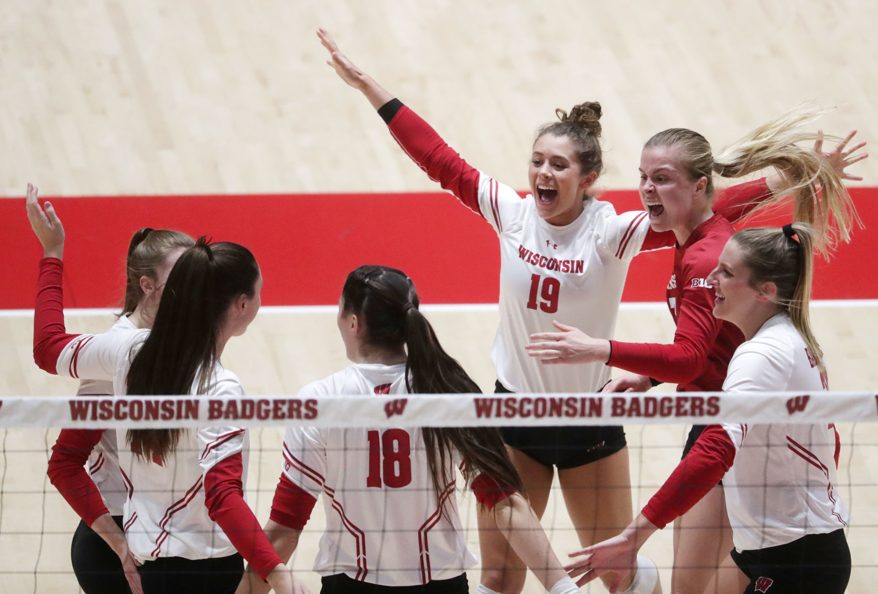 Wisconsin competes against Maryland in a women's volleyball match at the UW Field House